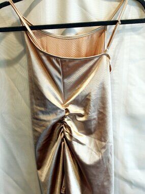 Metallic Champagne Gold Ruched Side Tank Top Size L Y2K Going Out